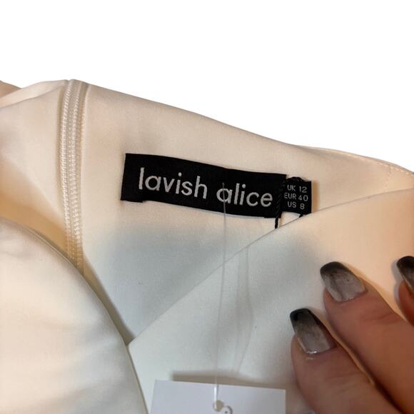 NWT Lavish Alice White One-Shoulder Cape Jumpsuit Size 8 Bridal - Picture 6 of 6